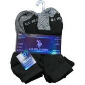 Wholesale - 20pk MEN BLK NC QTR SOCKS U.S. POLO ASSN. ASST COLORS SIZE 6-12 C/P 48, UPC: 662239099141